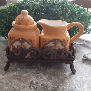 Artimino Tuscan Countryside Sienna Yellow Creamer And Sugar Set.
